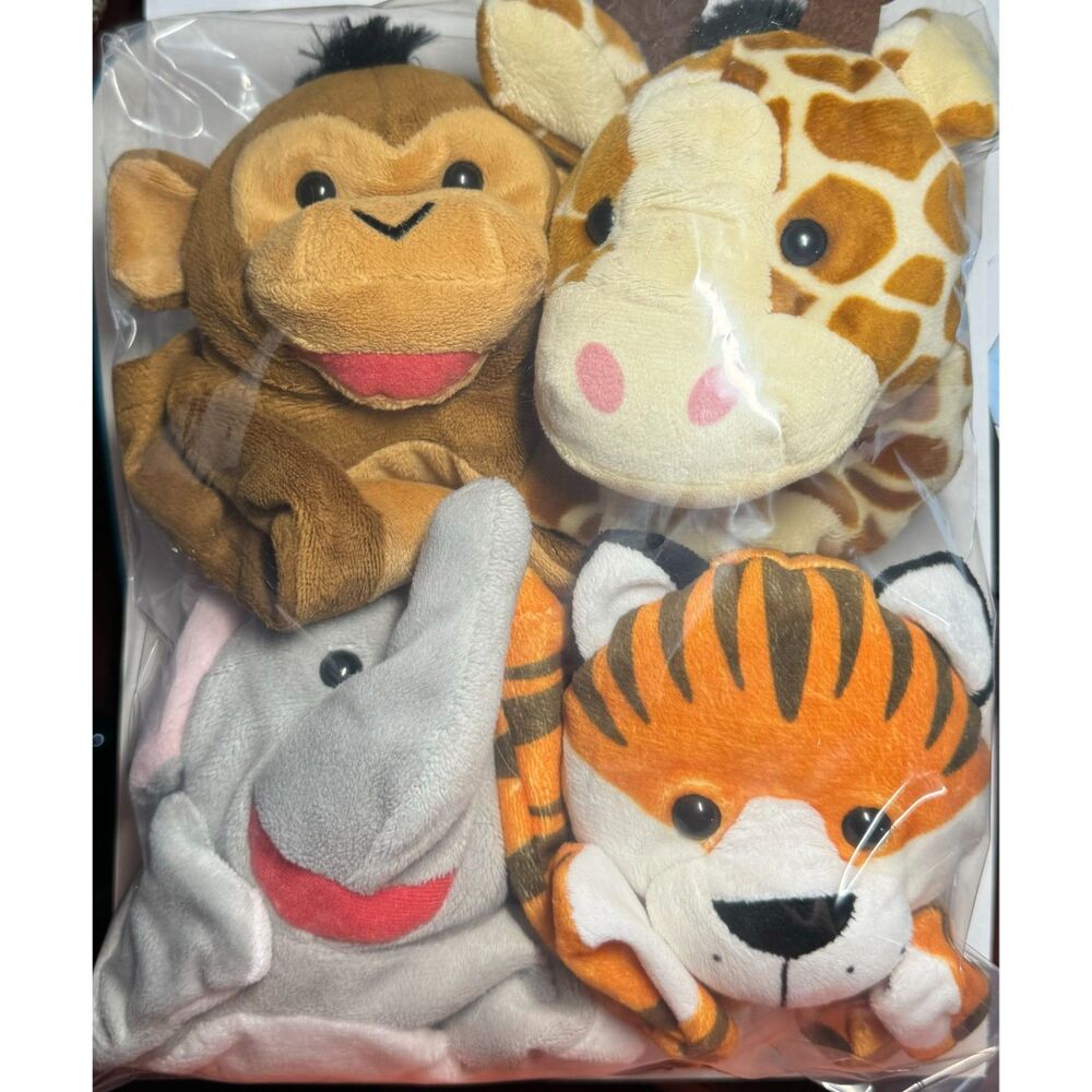 Melissa & Doug 4 Zoo Friends Hand Puppets Elephant Giraffe Monkey Tiger